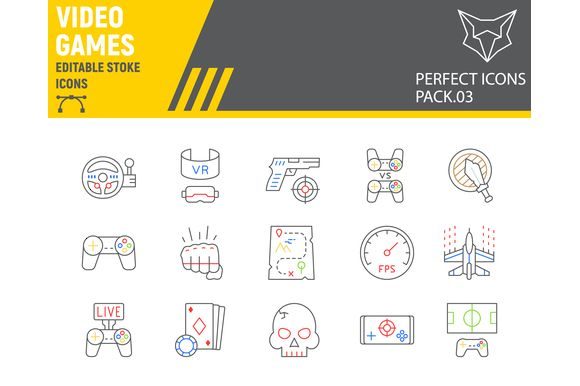 Explore the Versatile Video Games Color Line Icon Set